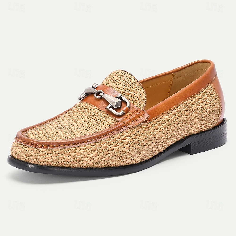 Men's brown leather-panelled horsebit loafers