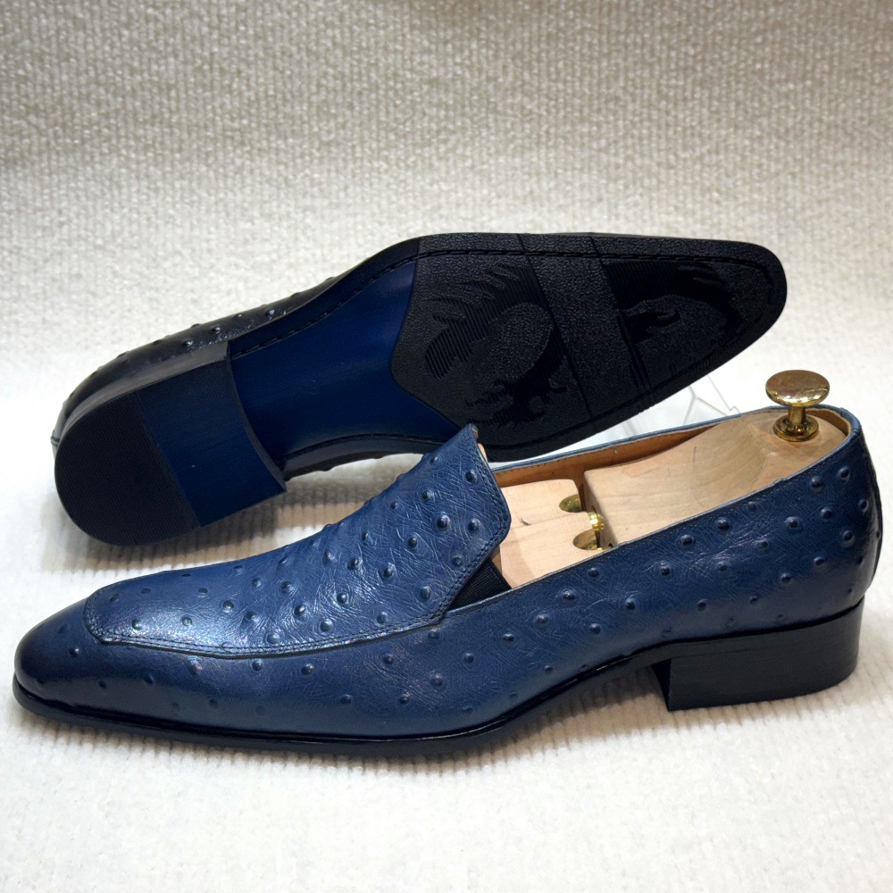 2025 new blue ostrich pattern light luxury leather loafers