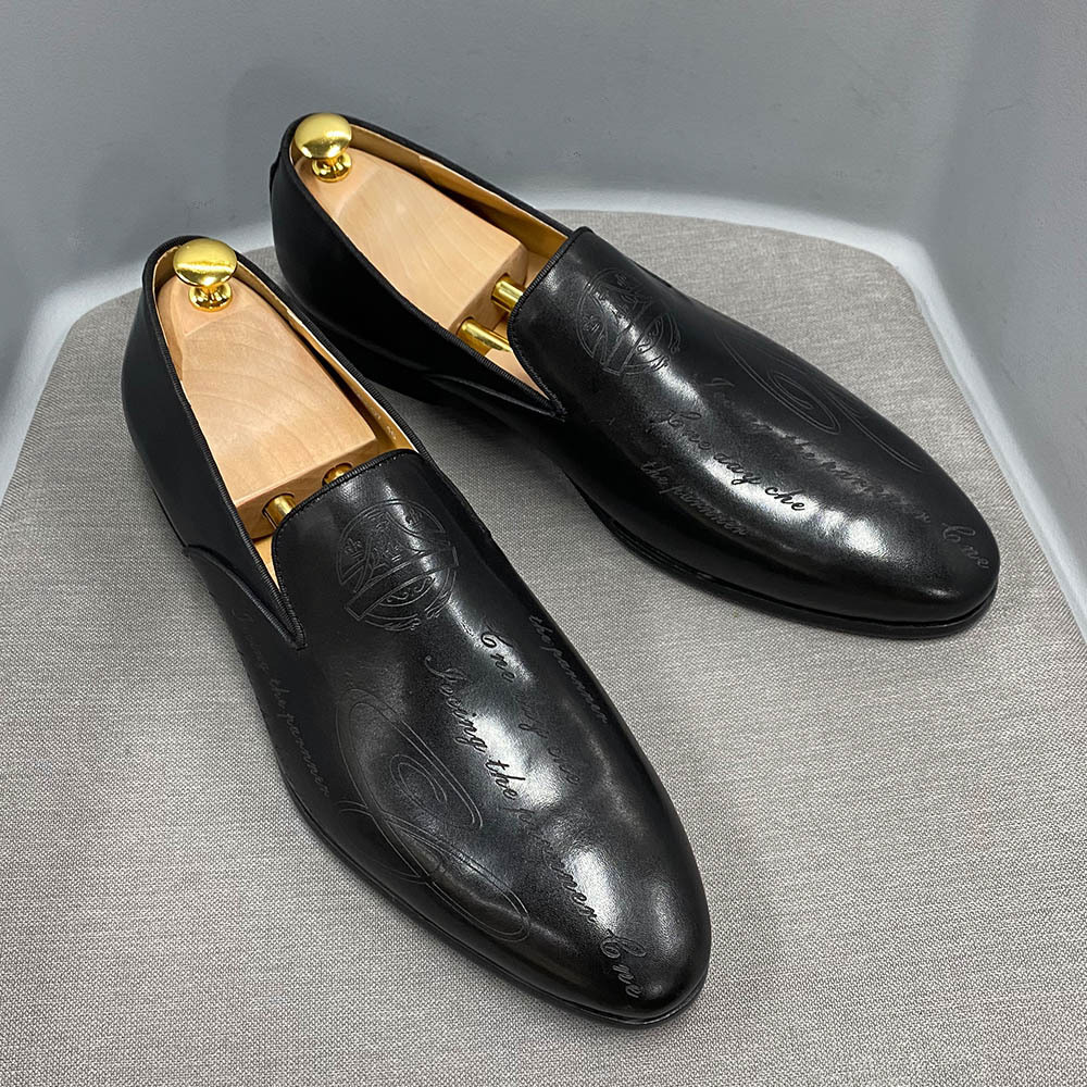 Italian style hand-painted letters men's shoes genuine leather formal shoes men's loafers one-step business casual shoes