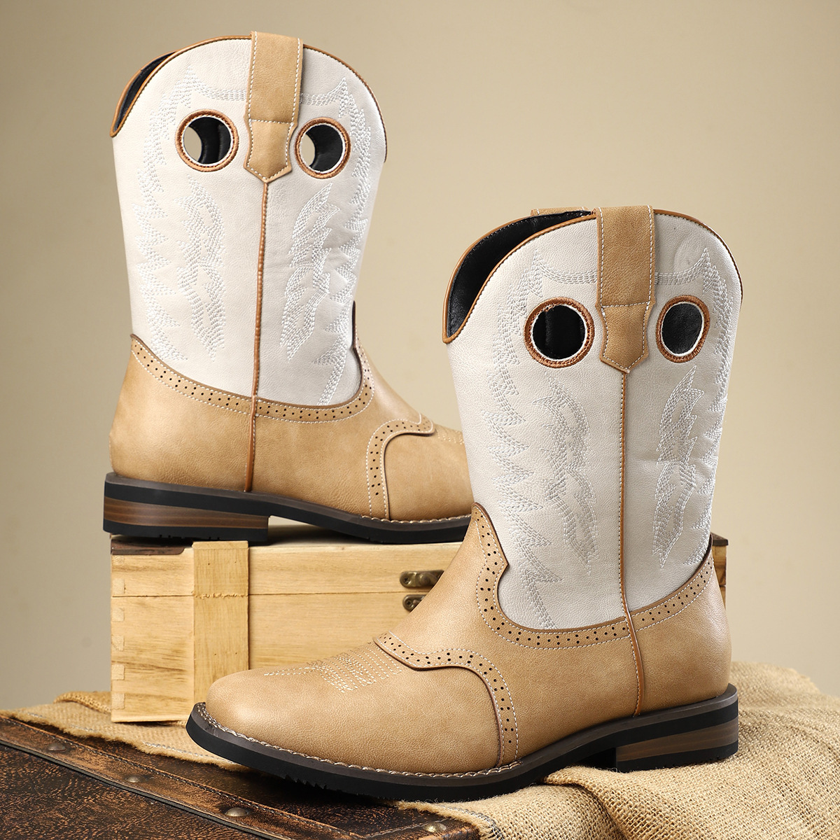 Classic Western Cowboy Boots Retro Embroidered Leather Boots Casual All-match Knight Boots Personality Fashion Cowboy Boots American Style