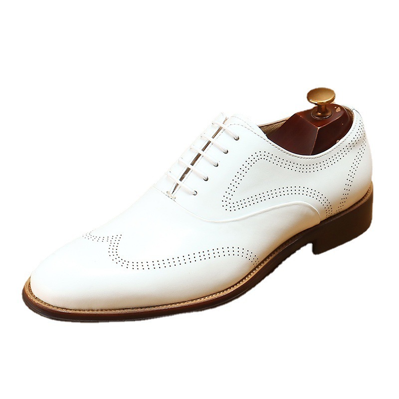 Men's White & Beige Wingtip Brogue Dress Shoes