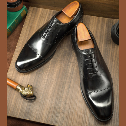 [Quality] Men's business formal leather shoes, cowhide British style brogue Oxford shoes for men