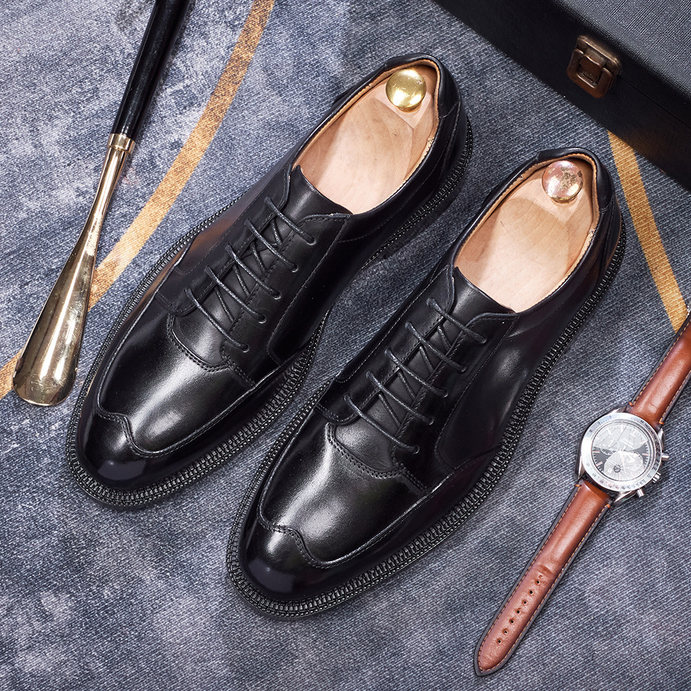 Men's Brown Genuine Cowhide Shoes Retro Trendy British-Style for Business & Casual