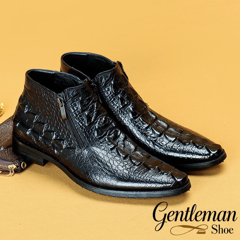 Business casual men's pointed side zipper genuine leather versatile Chelsea boots