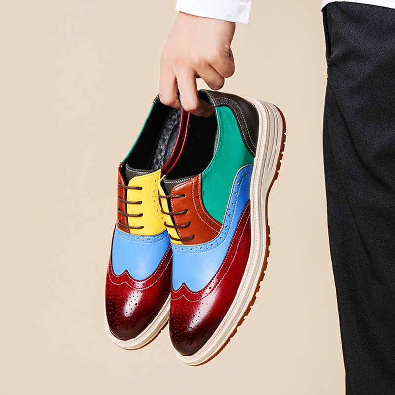 New colorful business formal brogues in genuine leather shoes
