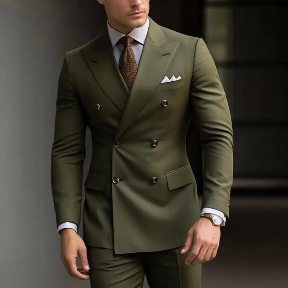 Men's slim-fit high-end double-breasted two-piece suit