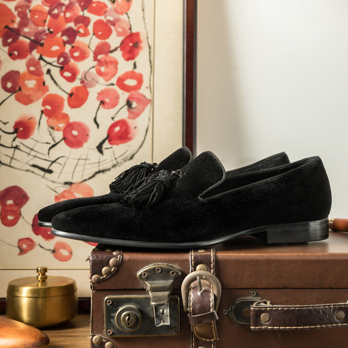 [British penny loafers] New spring and summer tassel velvet leather shoes for men British casual slip-on shoes