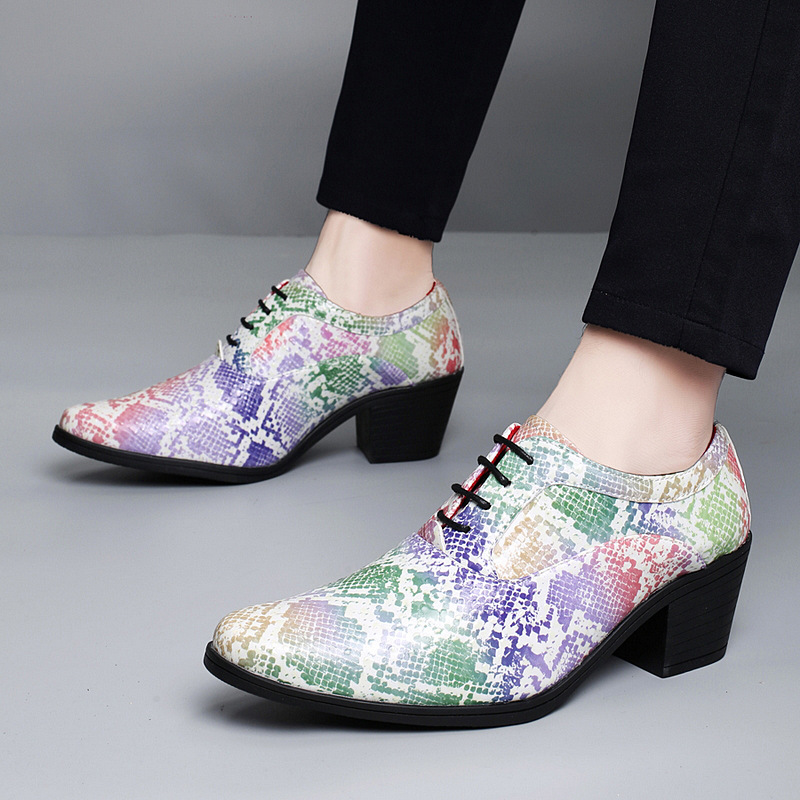 Men's runway show chunky heel platform leather shoes