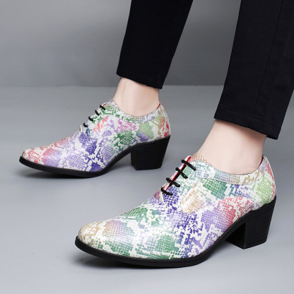 Men's runway show chunky heel platform leather shoes