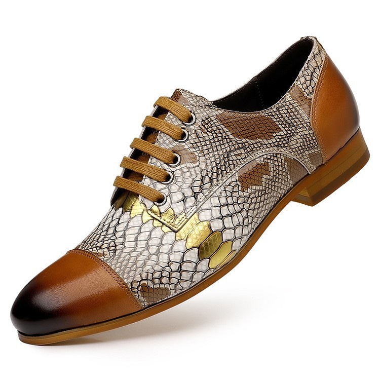 Men's Cowhide Snake Print Patchwork Oxford Shoes