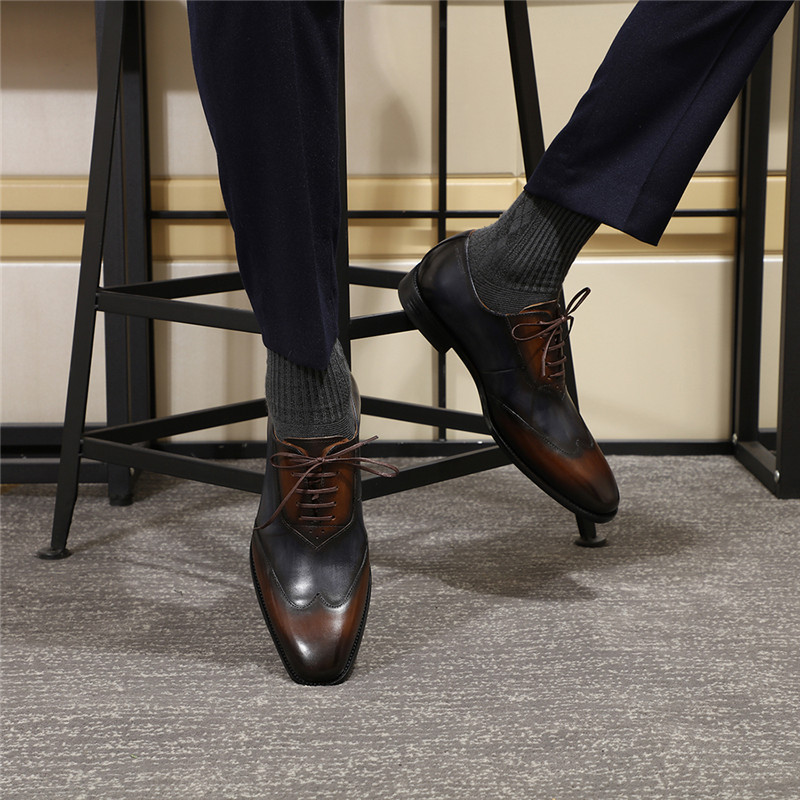 Men's high-end quality color matching business casual Oxford shoes first layer cowhide