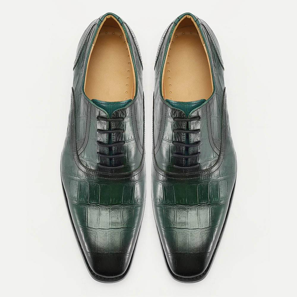 Fashion business casual men's green lace-up pointed leather shoes