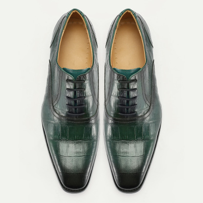 Fashion business casual men's green lace-up pointed leather shoes