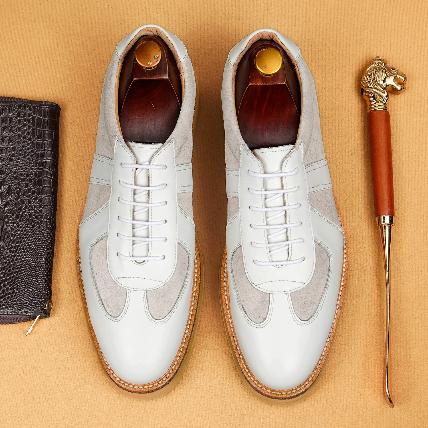 British style patchwork platform genuine leather shoes