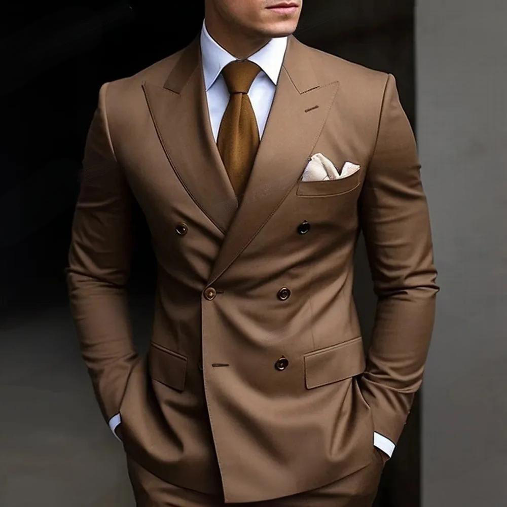 Men's slim-fit high-end double-breasted two-piece suit
