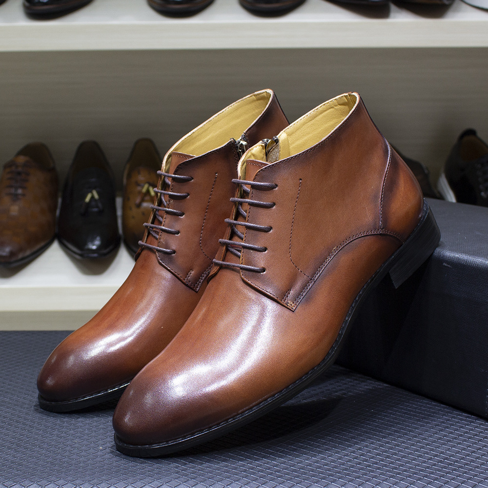 Men's pointed toe ankle boots, handcrafted, high-top, casual vintage style