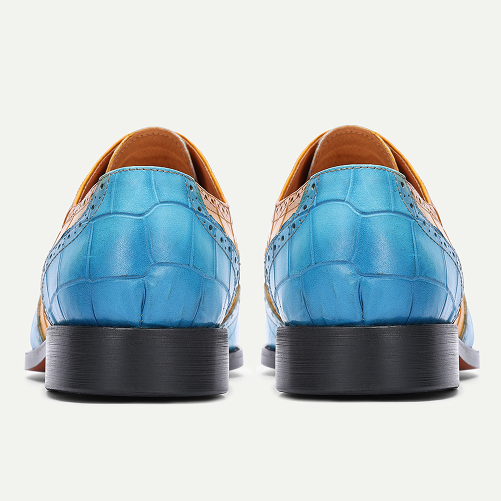 European fashion wedding shoes men's formal shoes first layer cowhide color matching lace-up Oxford shoes business office men's shoes