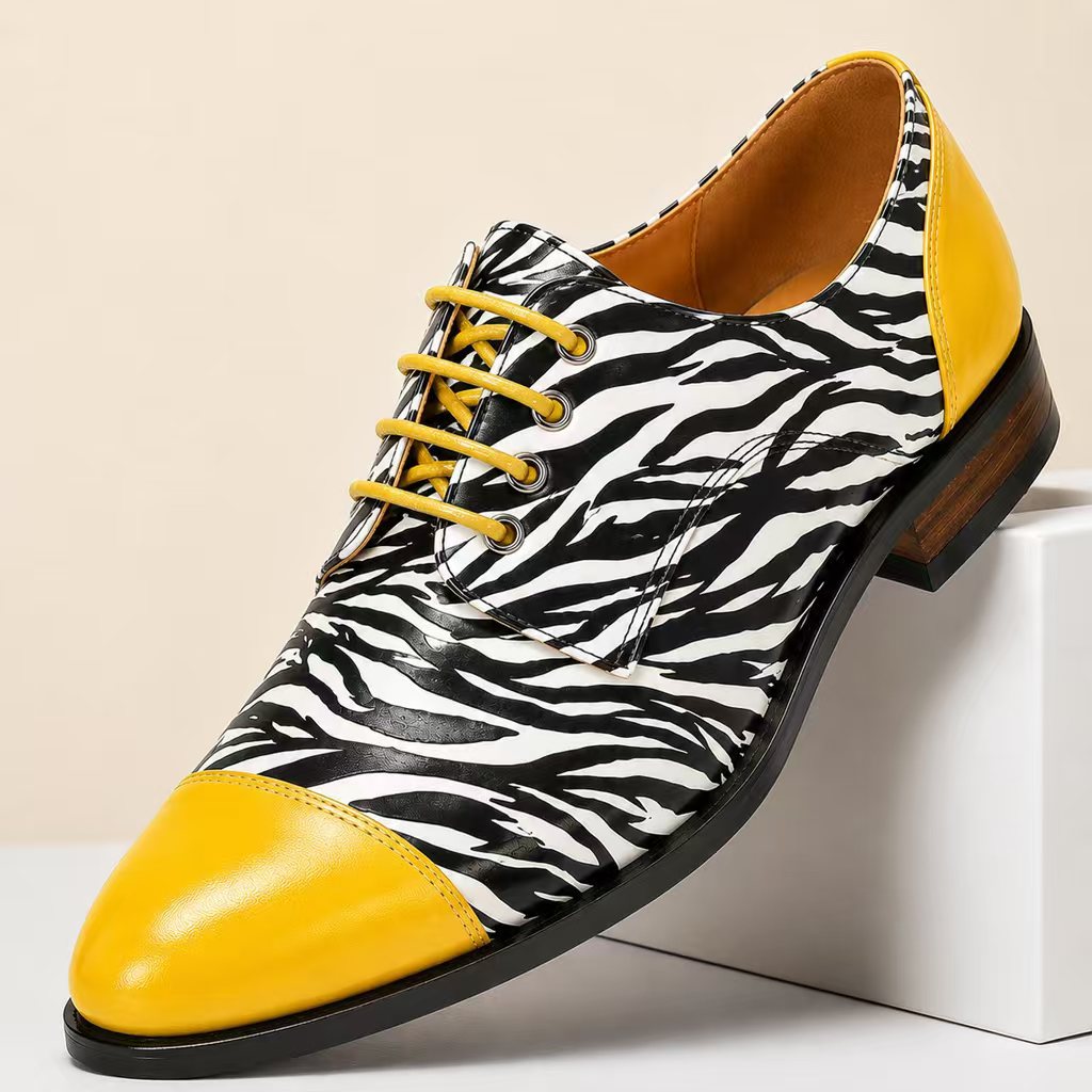 Men's Lace-up Low-top Zebra Print Derby Shoes