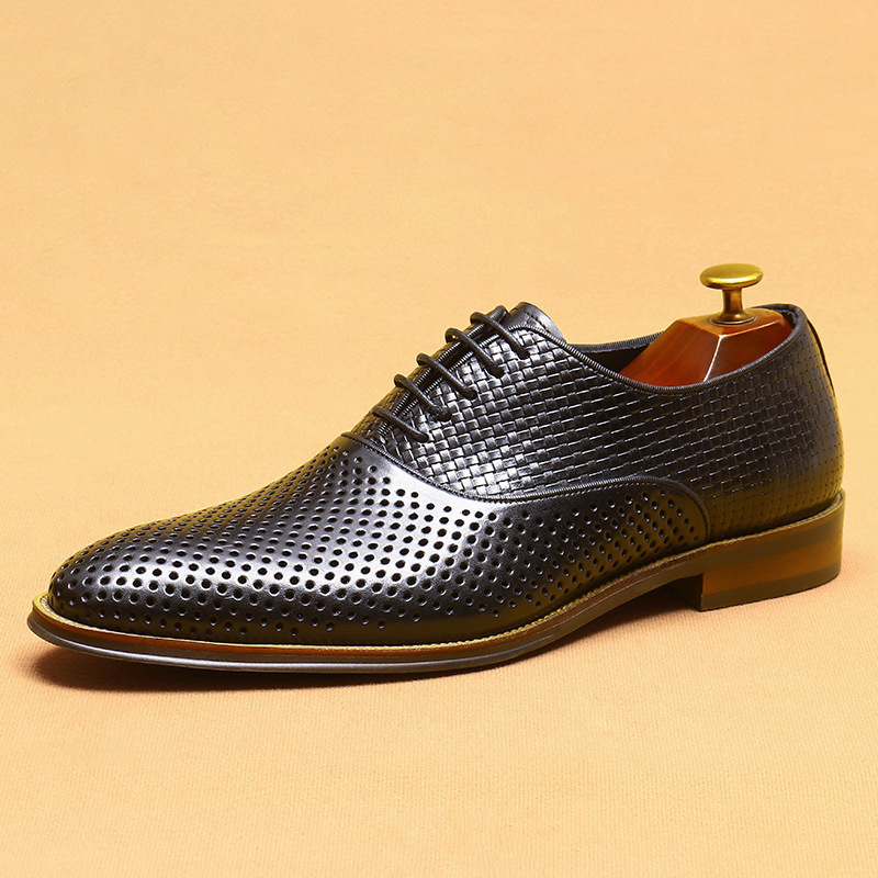 Men's Perforated Leather Dress Shoes - White, Brown, Black