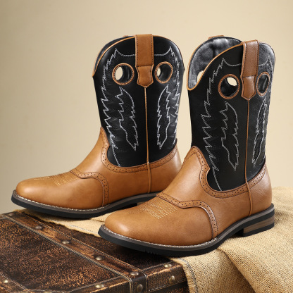 Classic Western Cowboy Boots Retro Embroidered Leather Boots Casual All-match Knight Boots Personality Fashion Cowboy Boots American Style
