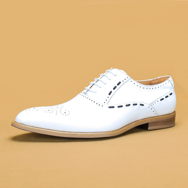 Men's White Wingtip Brogue Leather Dress Shoes