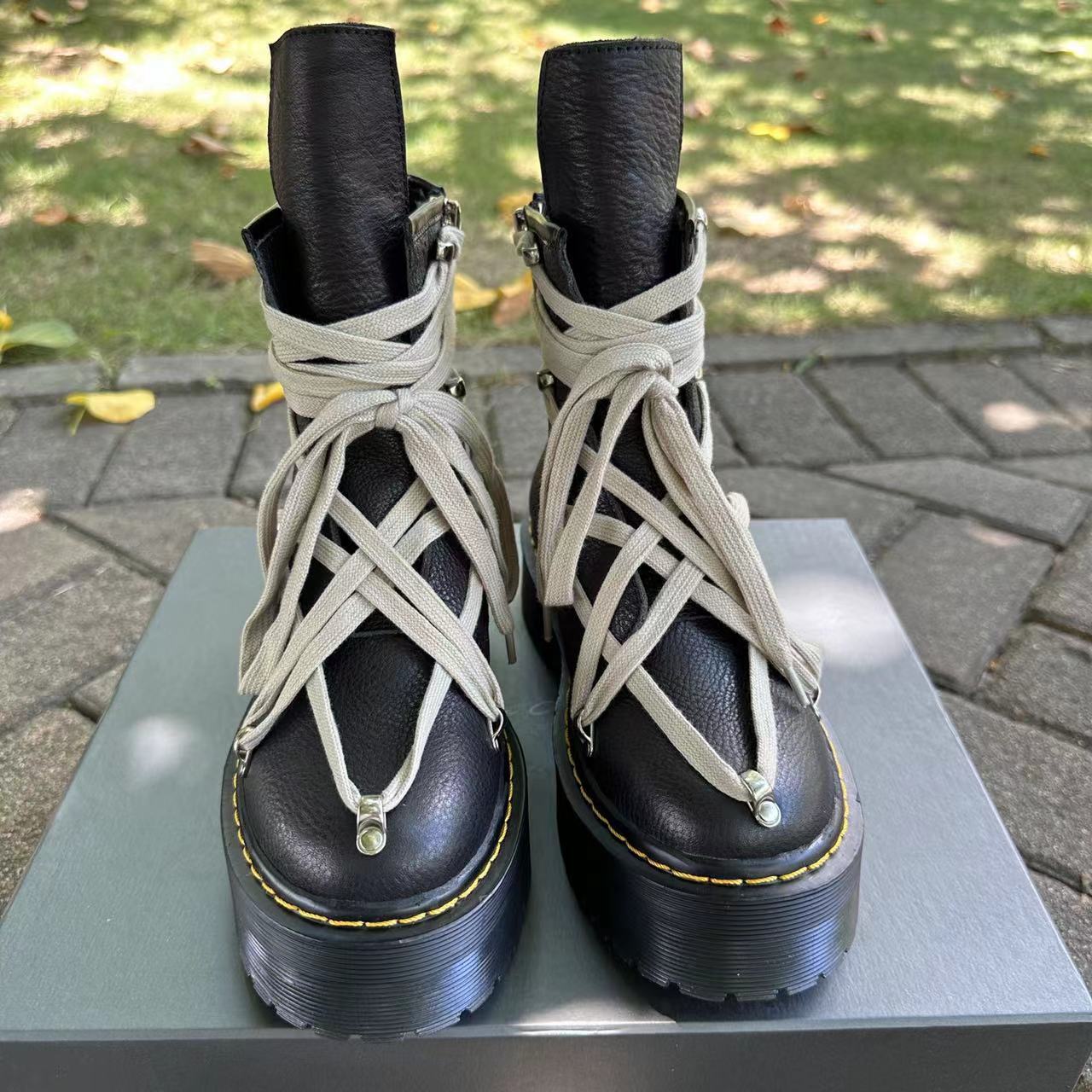 RO joint thick-soled lychee-grained joint Martin boots for men and women with side zippers, top-layer cowhide boots, motorcycle high street shoes