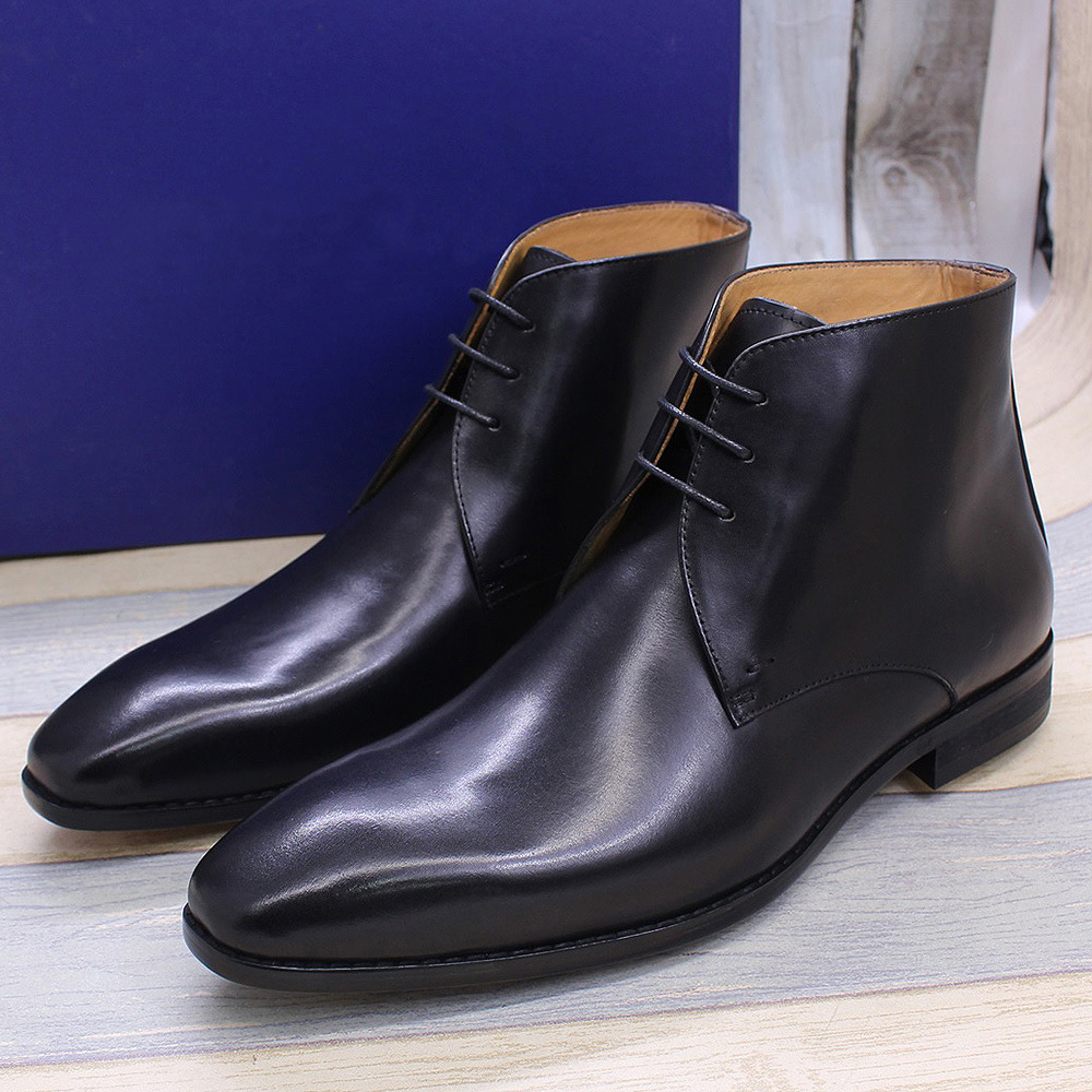Guangzhou handmade leather shoes factory direct sales cowhide business suits British Korean retro men's leather boots lace-up men's shoes