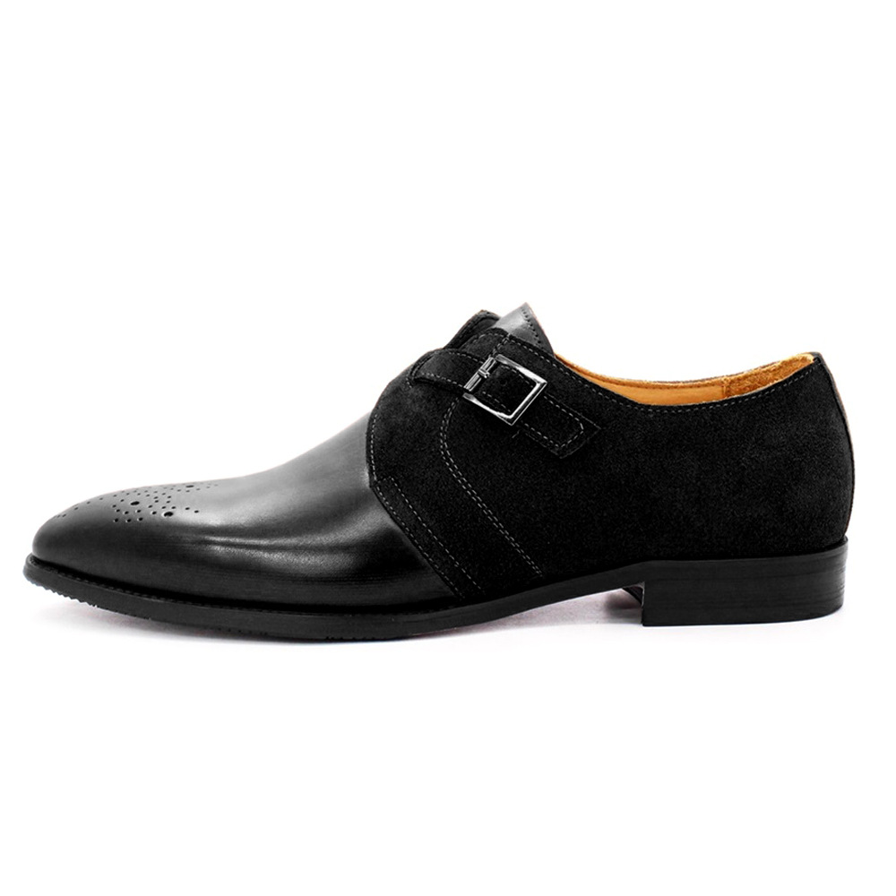 Men's Retro Genuine Leather Patchwork Double Buckle Monk Shoes
