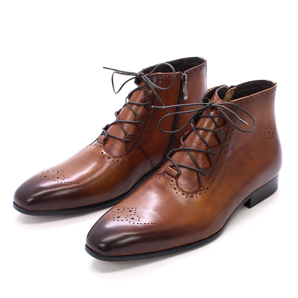 Men's classic handmade genuine leather ankle boots high-top pointed business boots