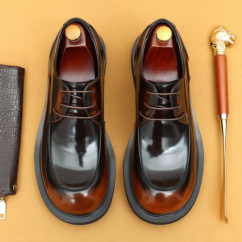 Men's patent leather platform derby shoes