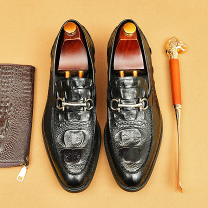 Men's crocodile pattern casual zhen'p loafers genuine leather