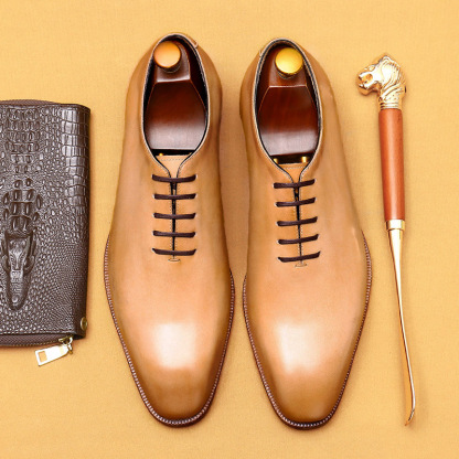 [Copy]Men's genuine leather loafers light luxury pointed toe business shoes