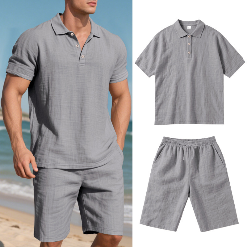 Men's Loose Linen Breathable Short-Sleeve and Shorts Set