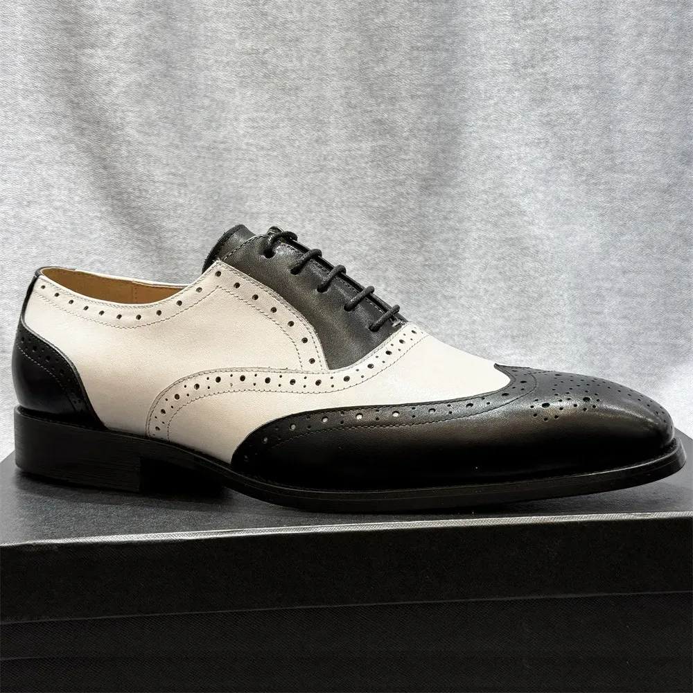 GENTLEMAN™classic brown and white lace-up men's casual leather shoes