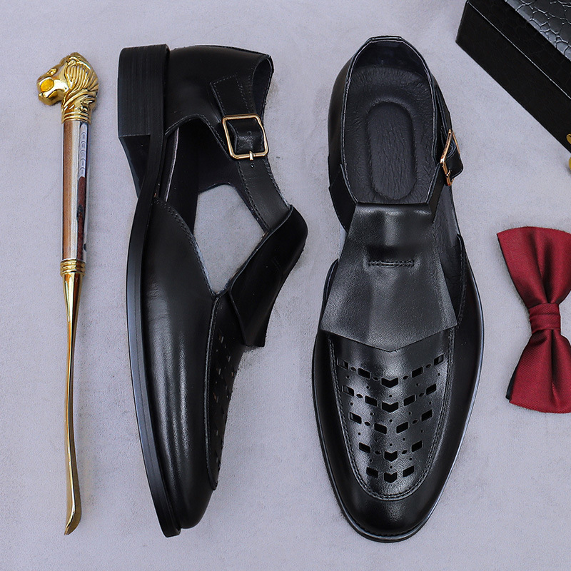 Summer men's retro hollow leather sandals