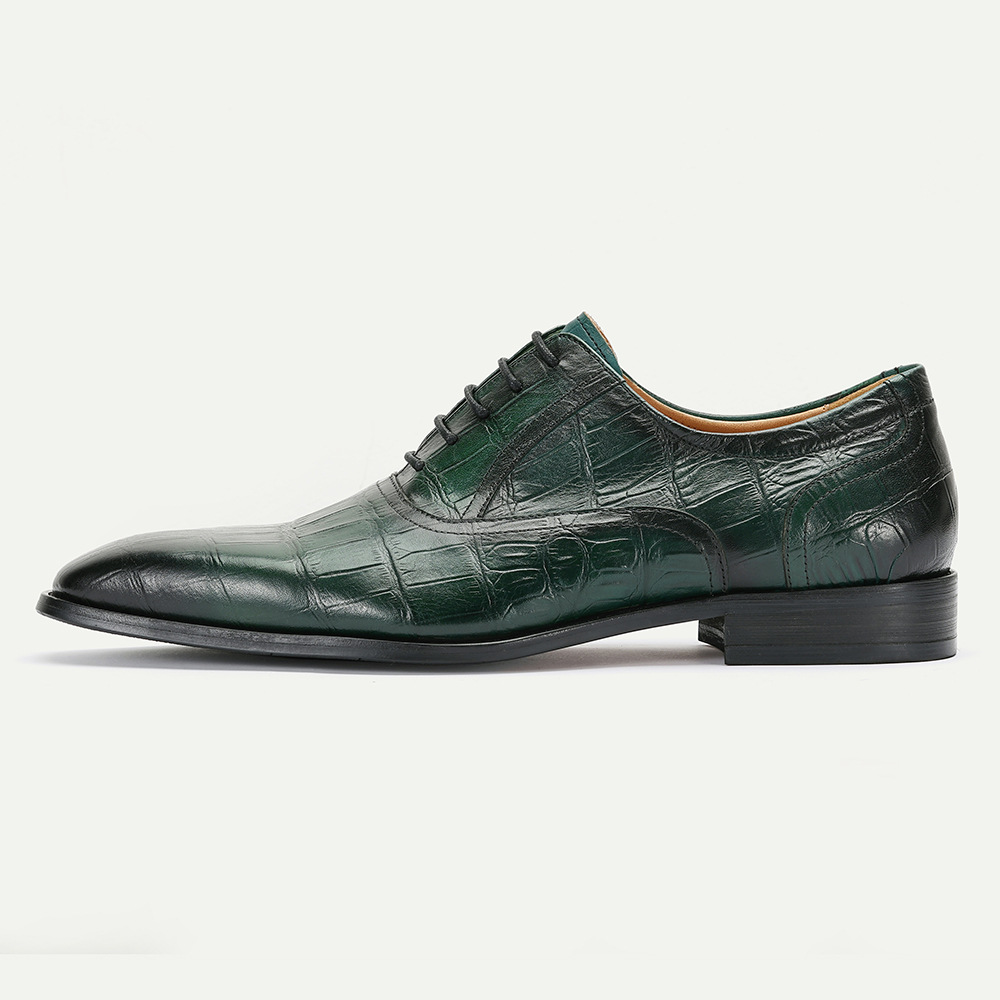 Fashion business casual men's green lace-up pointed leather shoes