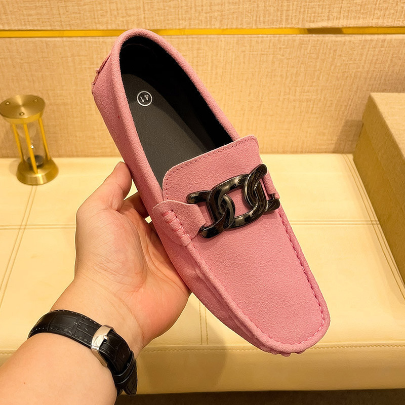 Men's soft-soled suede casual loafers with metal buckles