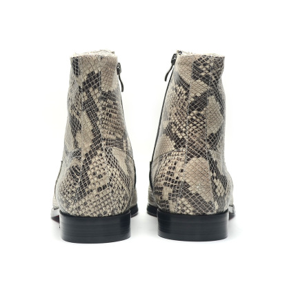 Men's 2025 new genuine leather snake pattern ankle boots, square toe, comfortable and soft, social and casual leather boots.