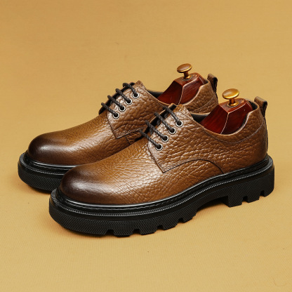 Stylish and Versatile Men's Plus-Size Genuine Leather Derby Shoes