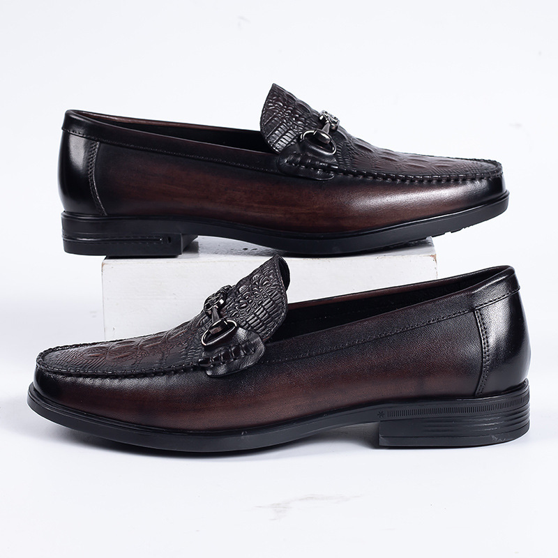 Men's leather shoes new style genuine leather loafers business casual formal leather shoes metal buckle crocodile pattern
