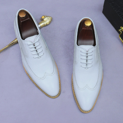 New style leather shoes men's genuine leather business formal men's cowhide British lace-up trendy wedding shoes men's shoes men's white