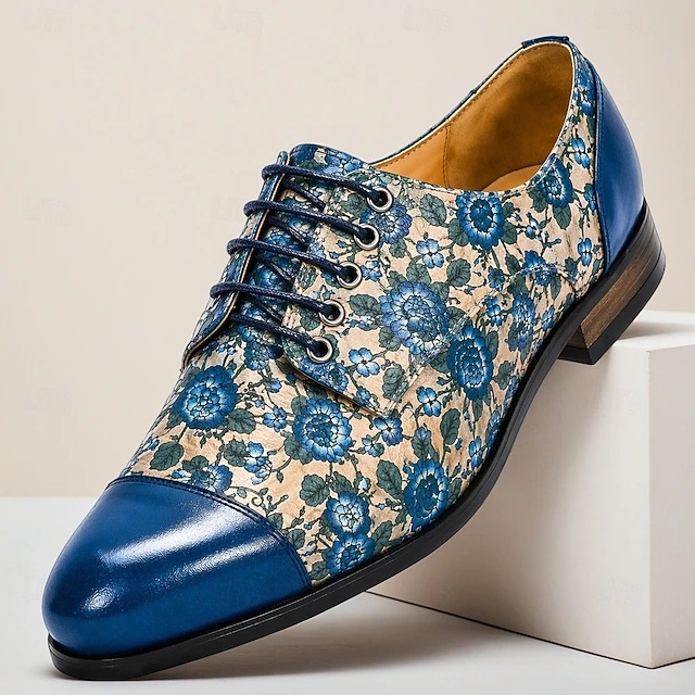 Men's Pointed Toe Colorful Lace-up Fashion Derby Shoes