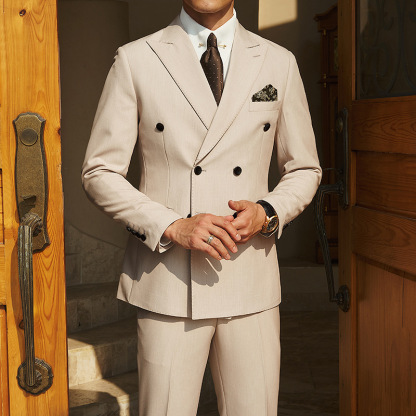 Hangzhou men's clothing high-end British style business formal suits double-breasted gentleman Naples peaked lapel suit