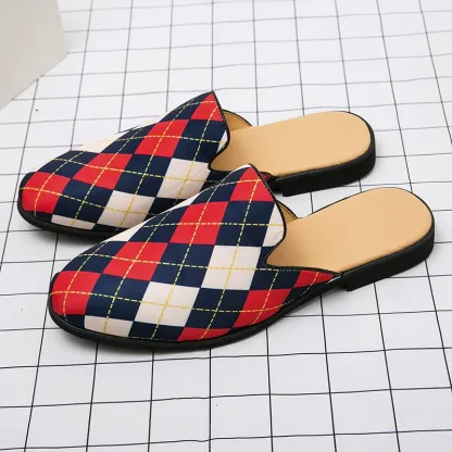 Large size men's colorblock plaid half slippers