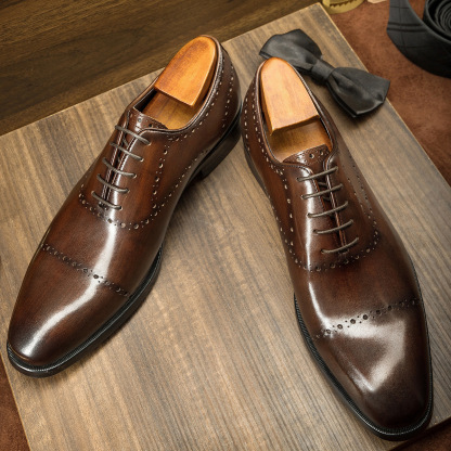 [Quality] Men's business formal leather shoes, cowhide British style brogue Oxford shoes for men