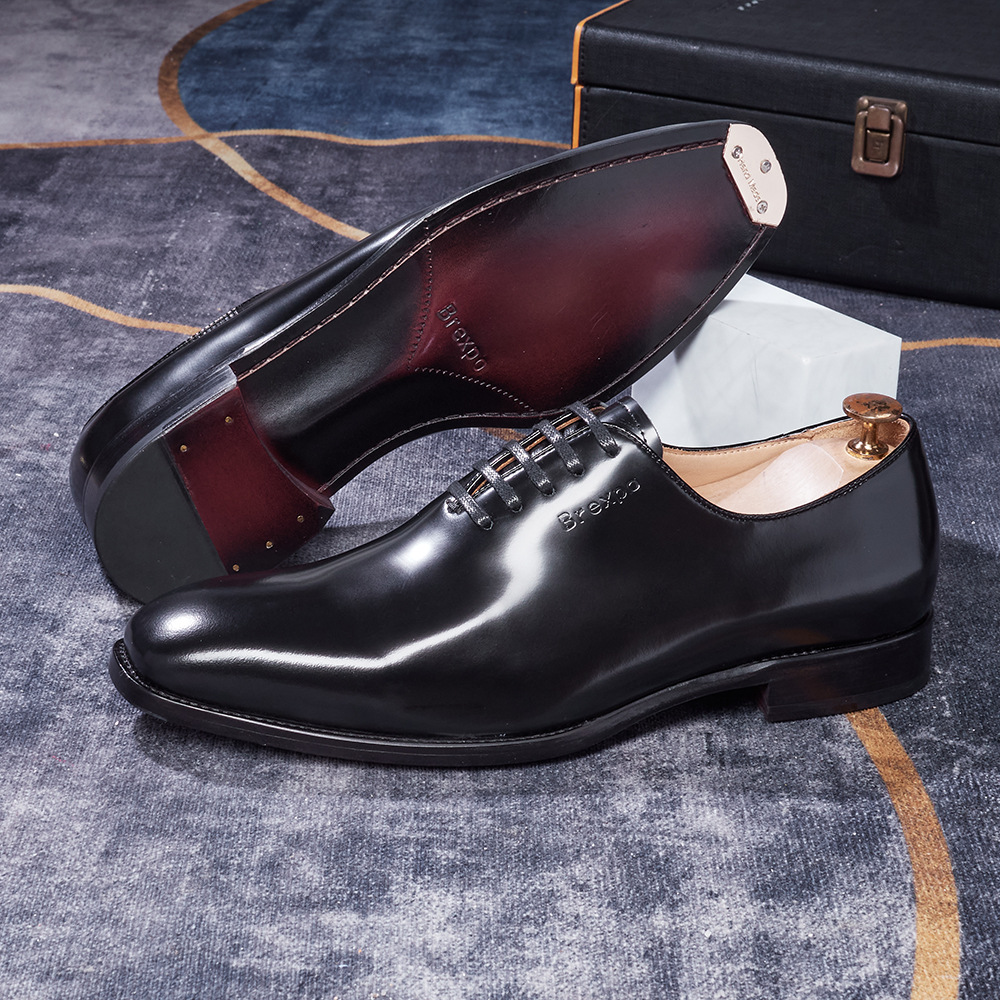 Men's handmade glossy genuine leather Oxford shoes