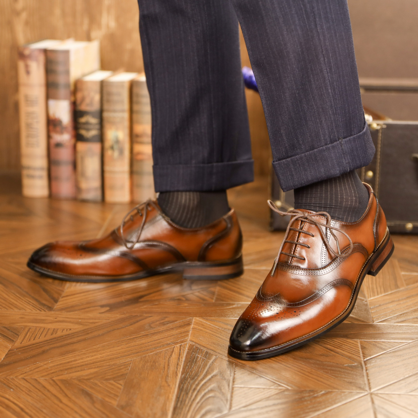 [Copy]Men's top layer cowhide color matching lace-up Oxford shoes