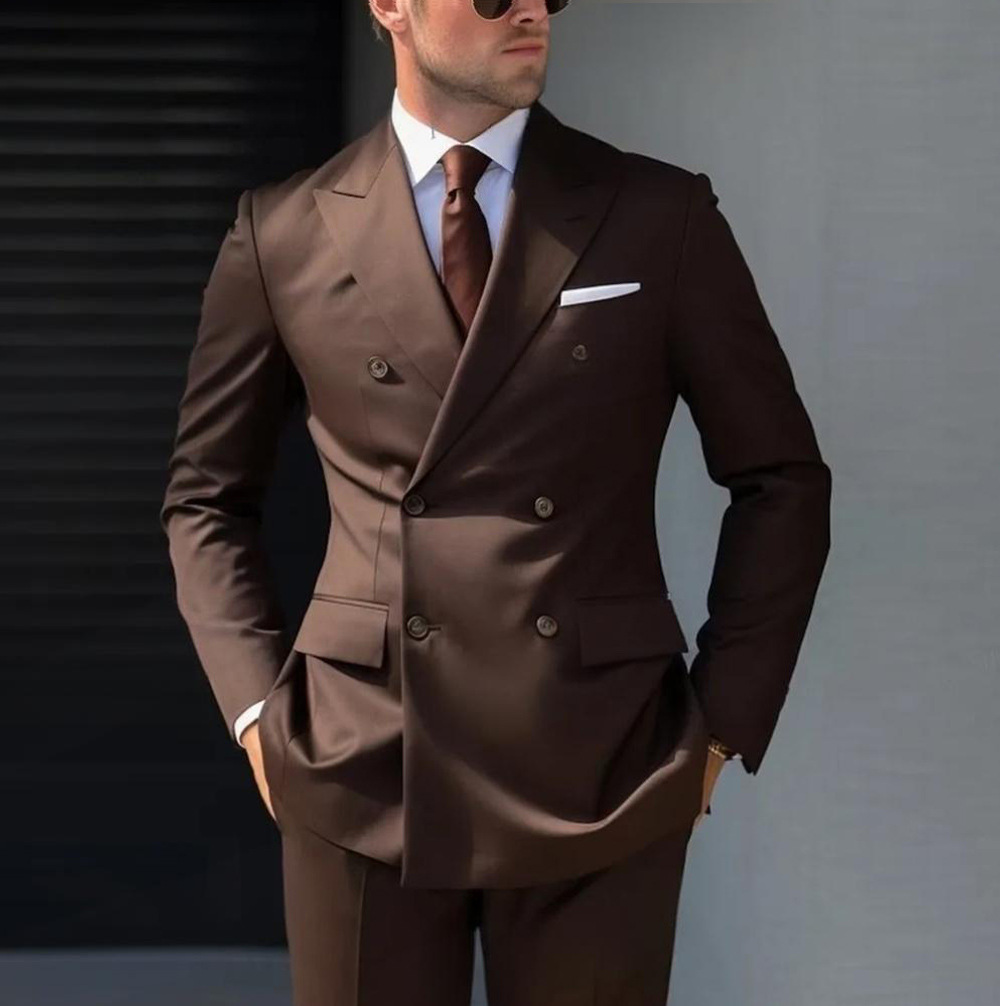Men's slim-fit high-end double-breasted two-piece suit