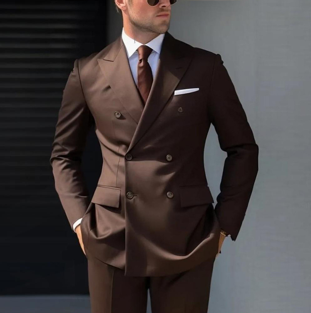 Men's slim-fit high-end double-breasted two-piece suit