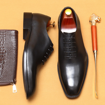 British-style pointed-toe genuine leather men's shoes